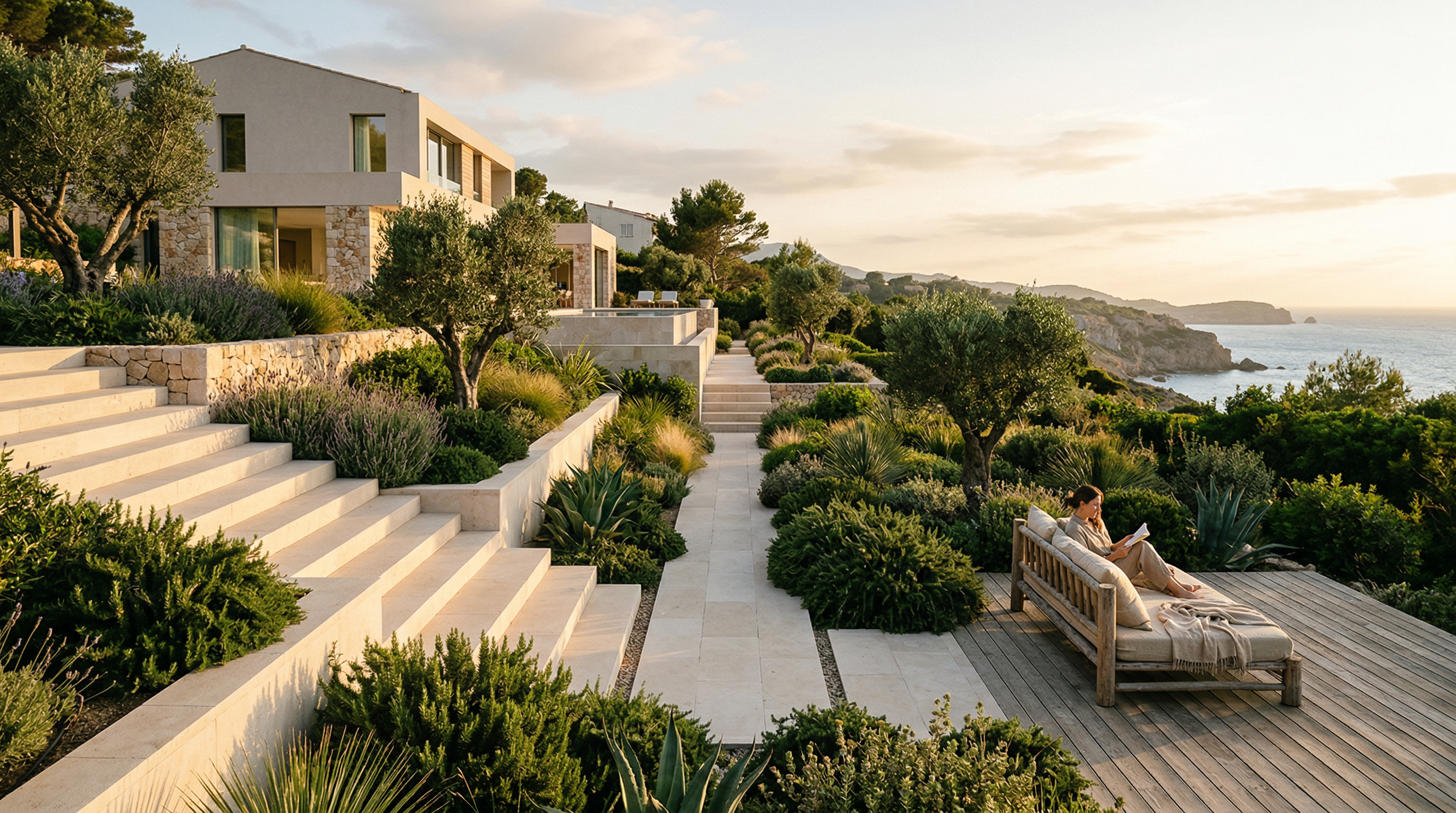 Landscape architecture overlooking a coastal hillside